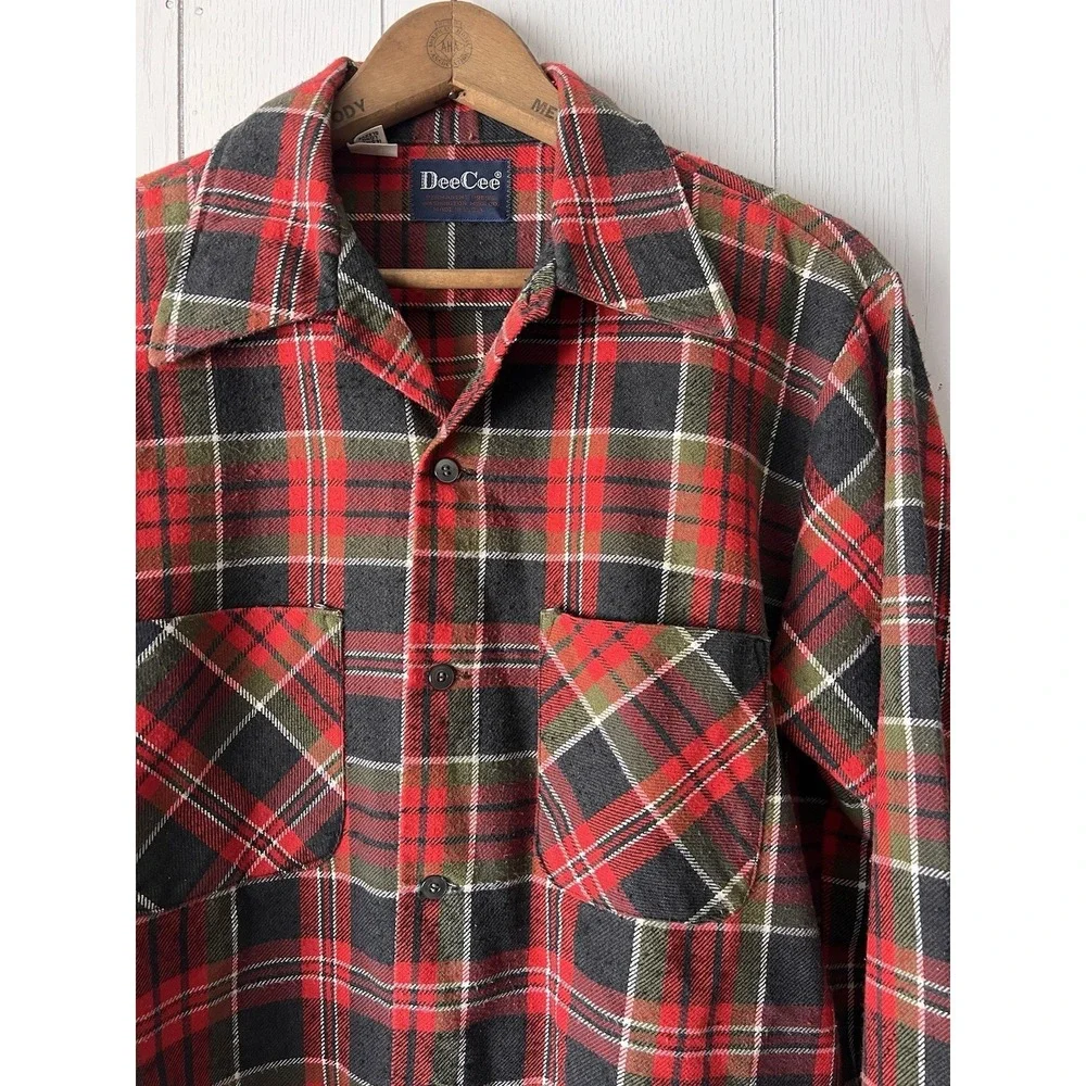 Vintage Dee Cee Flannel Shirt Mens Large Red Green USA 70s USA Grunge Retro